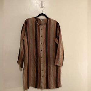 Eskandar Colorful Stripe Kaftan Linen Tunic Top Dress